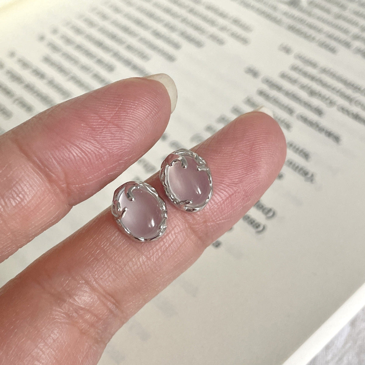 S925 sterling silver chalcedony earrings - silvery