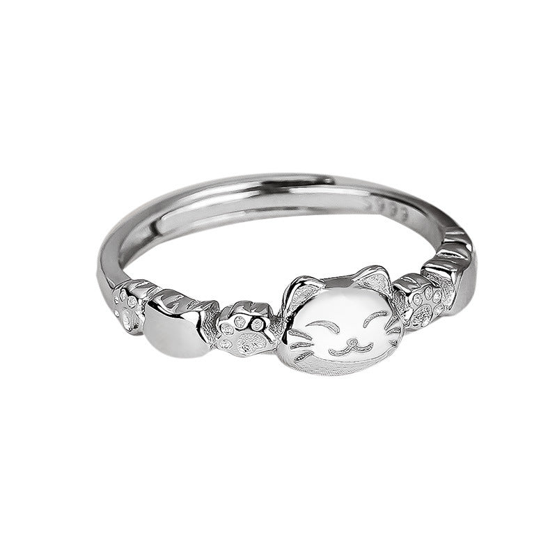 999 Silver Kitten Ring - Silvery