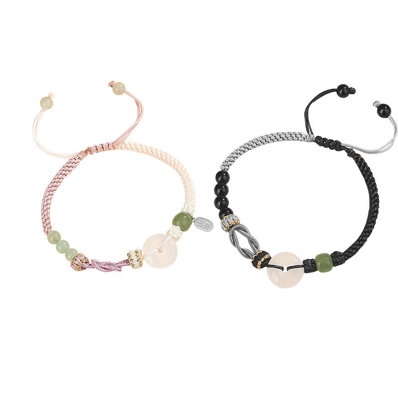 Jade pulp safety buckle couple woven rope bracelet