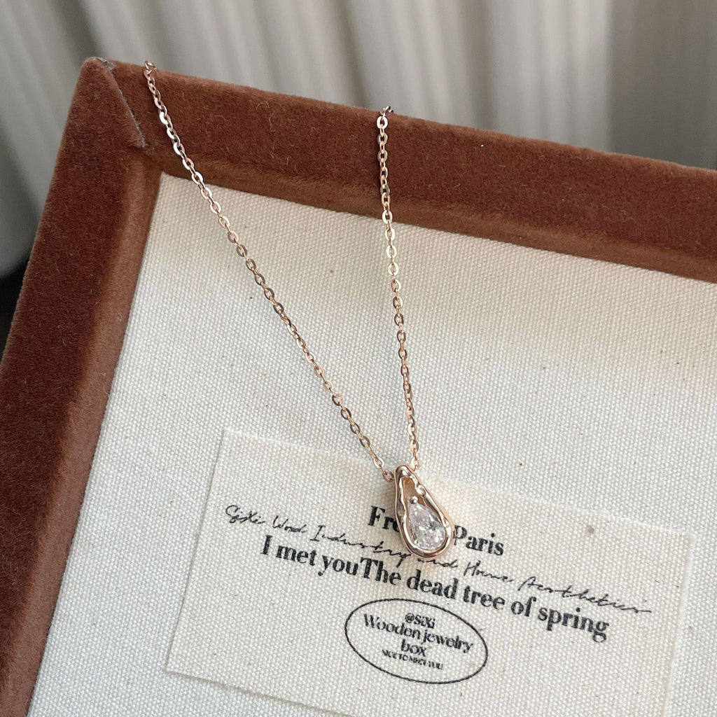 925 sterling silver droplet shaped pendant necklace - rose golden