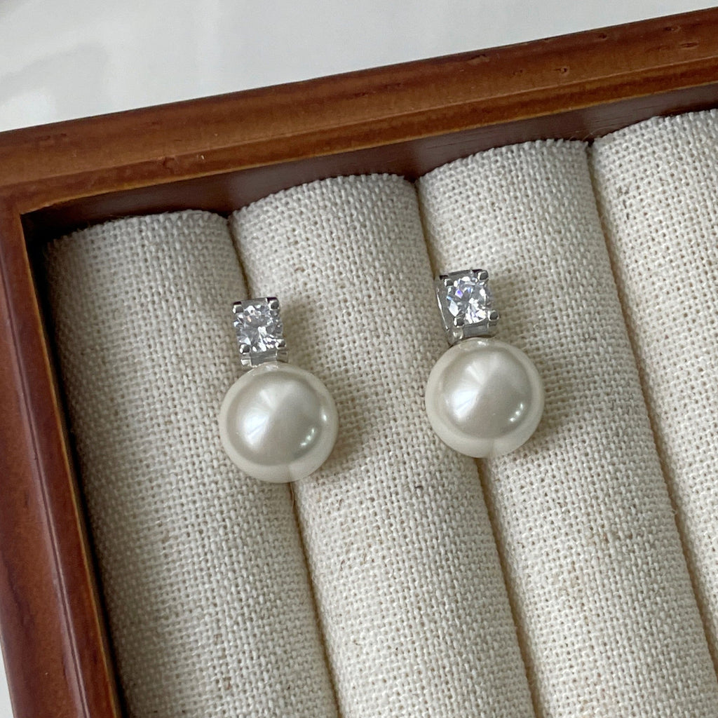 S925 sterling silver pearl earrings - silvery