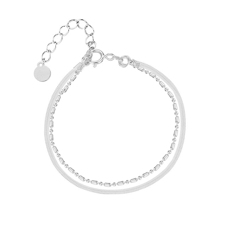 S925 sterling silver double-layer snake bone chain bracelet - silvery