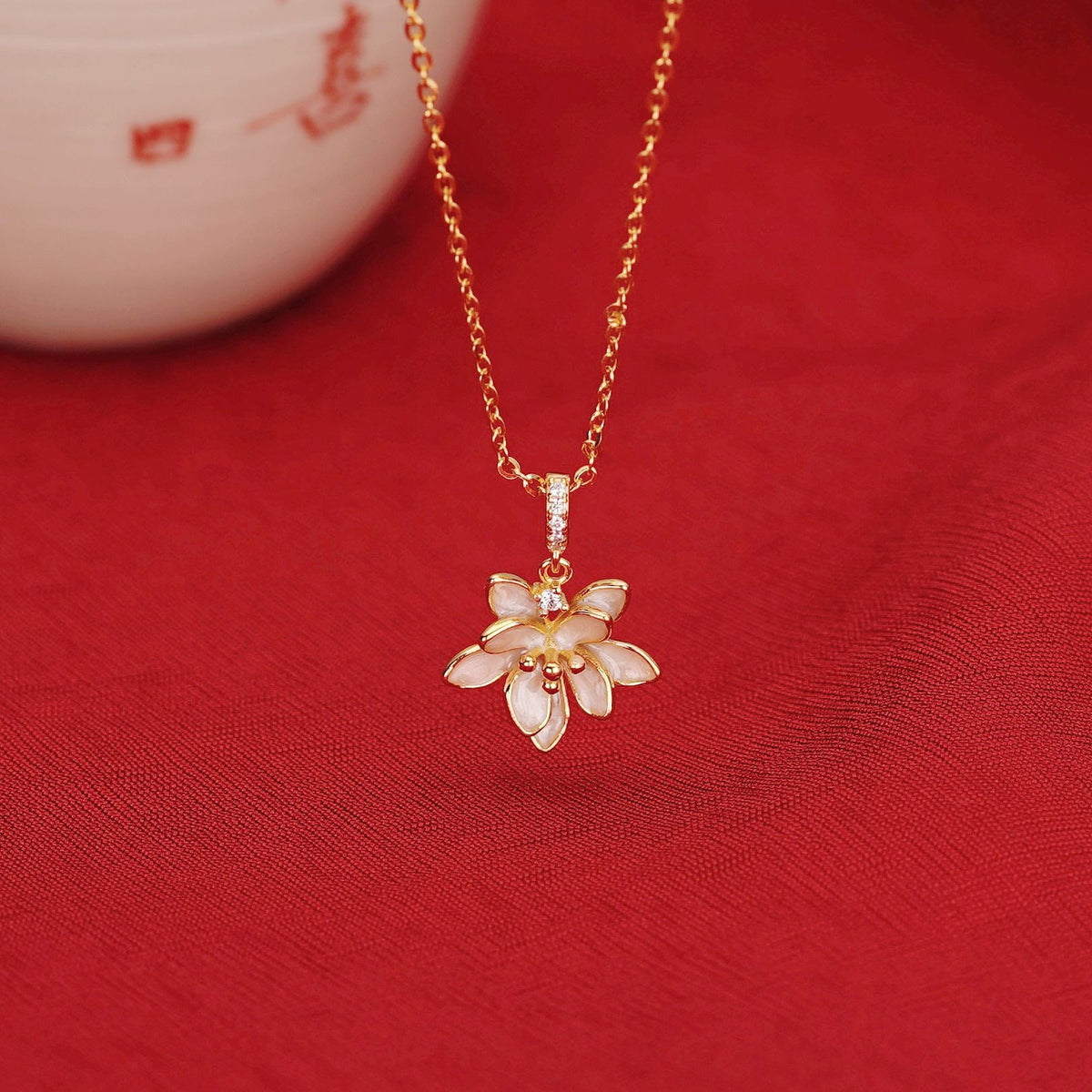 925 sterling silver lotus pendant necklace - golden