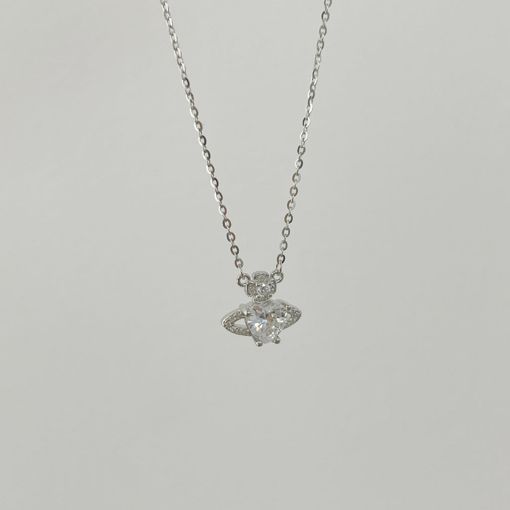 925 sterling silver planet pendant necklace - silvery