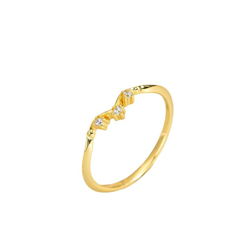 925 sterling silver inlaid sparkling zirconium ring - golden