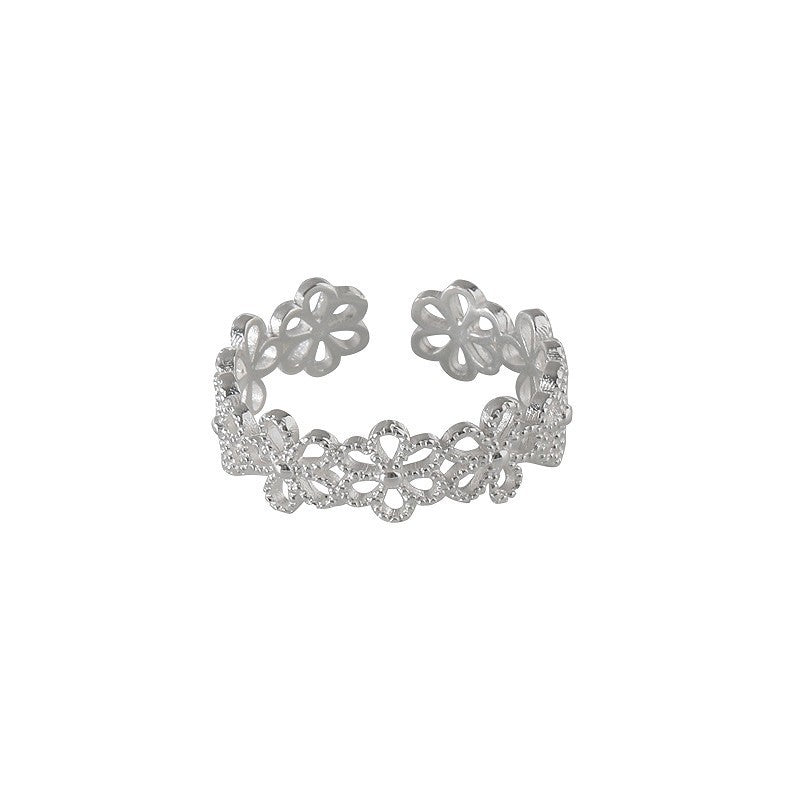 S925 Pure Silver Flower Ring - Silvery