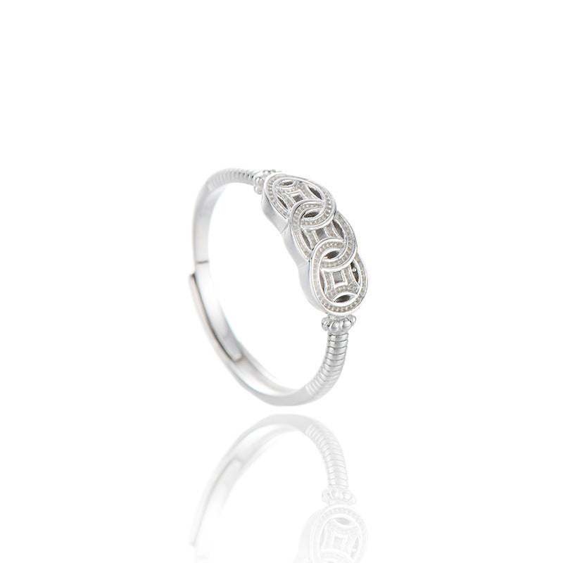 S925 sterling silver vintage coin opening ring