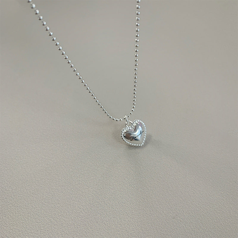 S925 sterling silver heart-shaped pendant necklace - silvery