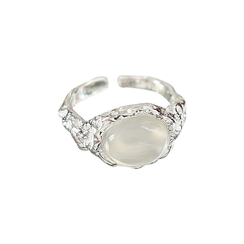 925 Pure Silver Agate Ring - Silvery