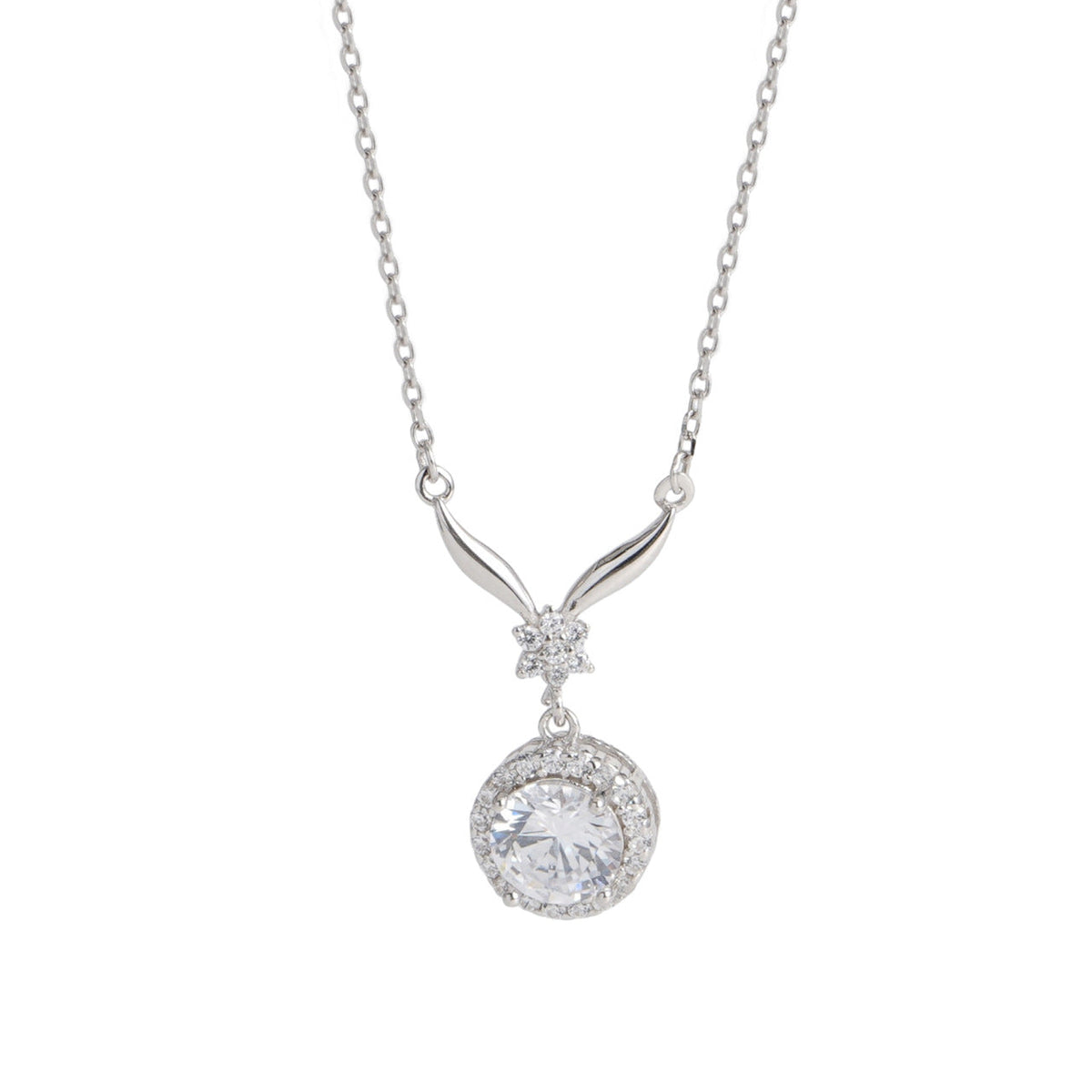 925 sterling silver sparkling zirconium pendant necklace - silvery