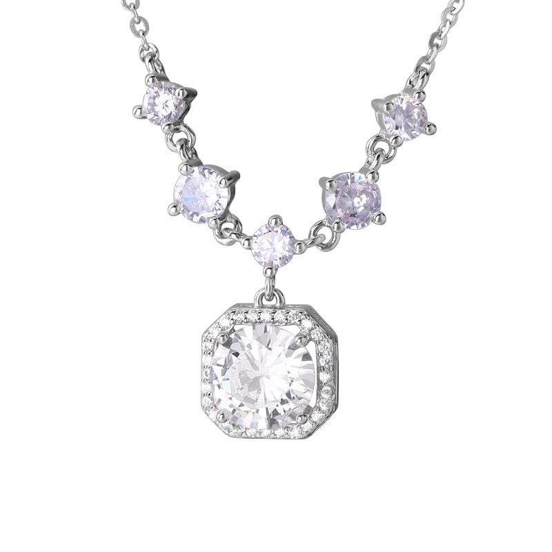 925 sterling silver square zirconia pendant necklace - silvery