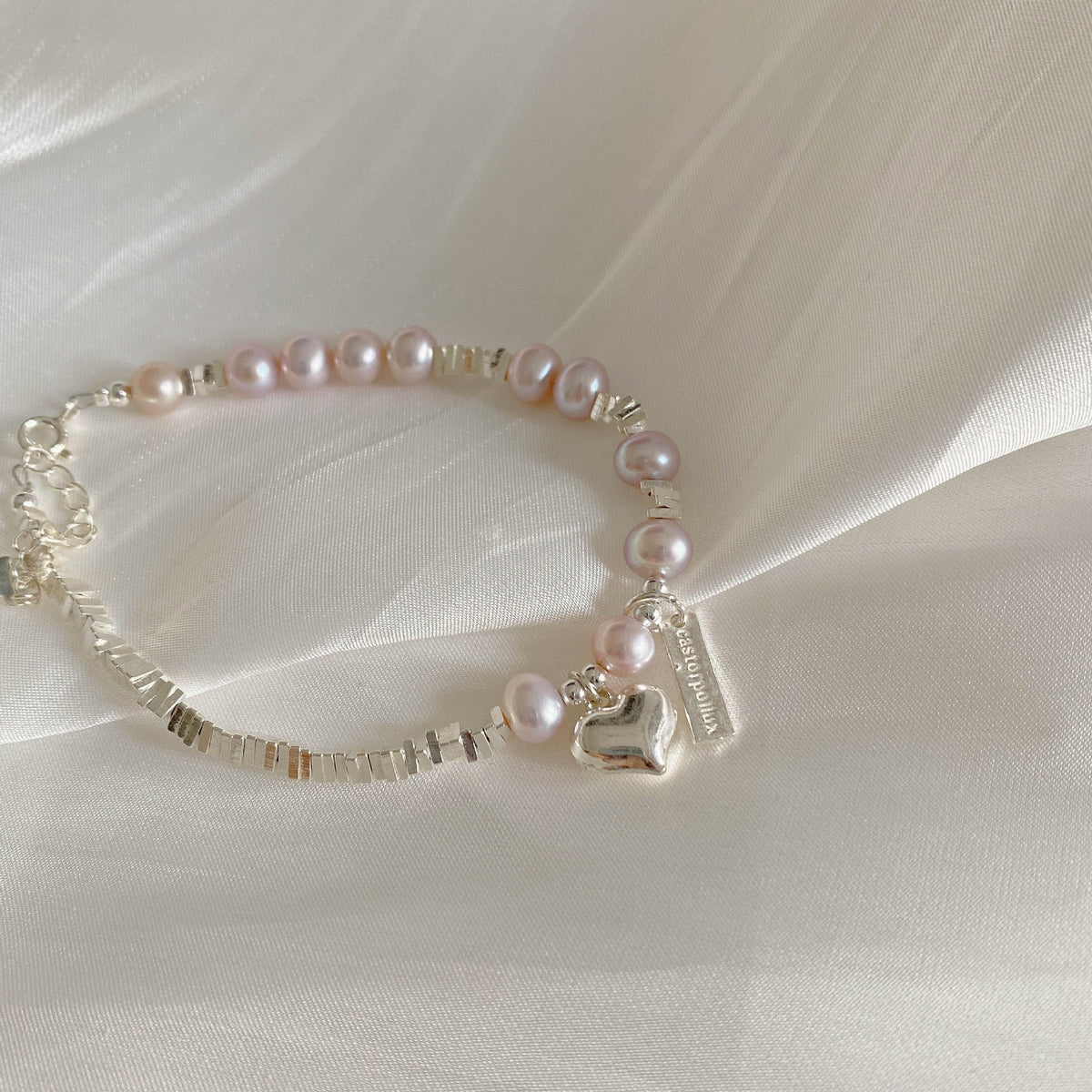 925 sterling silver freshwater pearl heart pendant bracelet