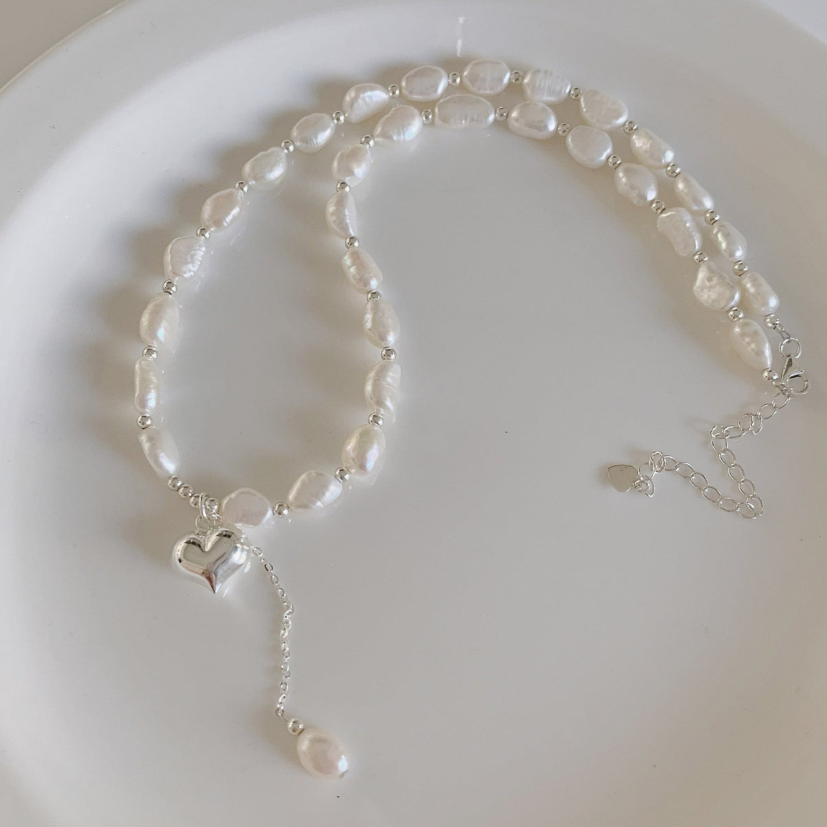 925 sterling silver Baroque pearl heart-shaped pendant necklace