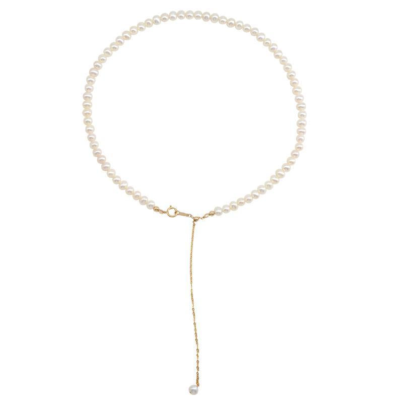 S925 pure silver freshwater pearl bead necklace