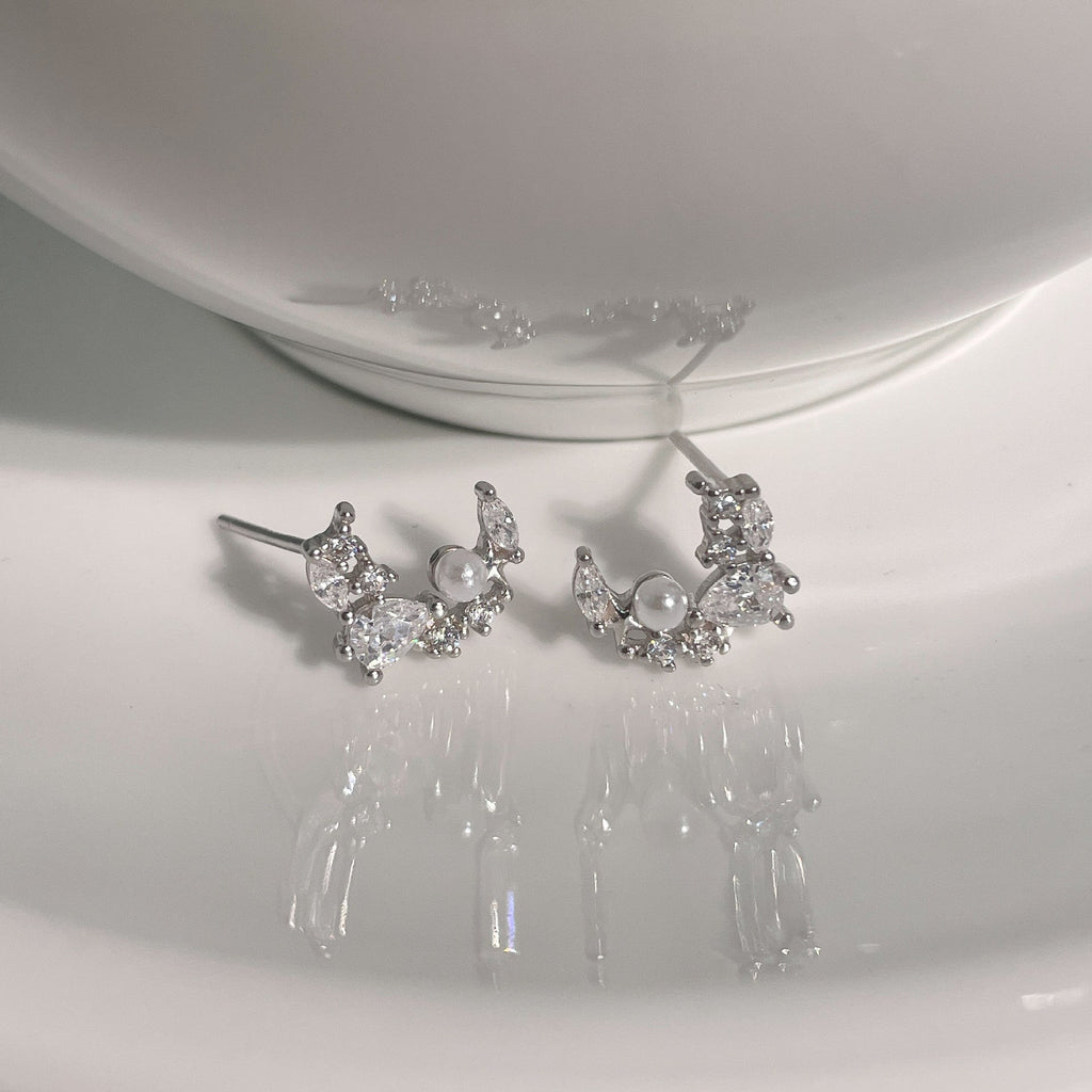 925 sterling silver inlaid sparkling zirconium earrings - silvery