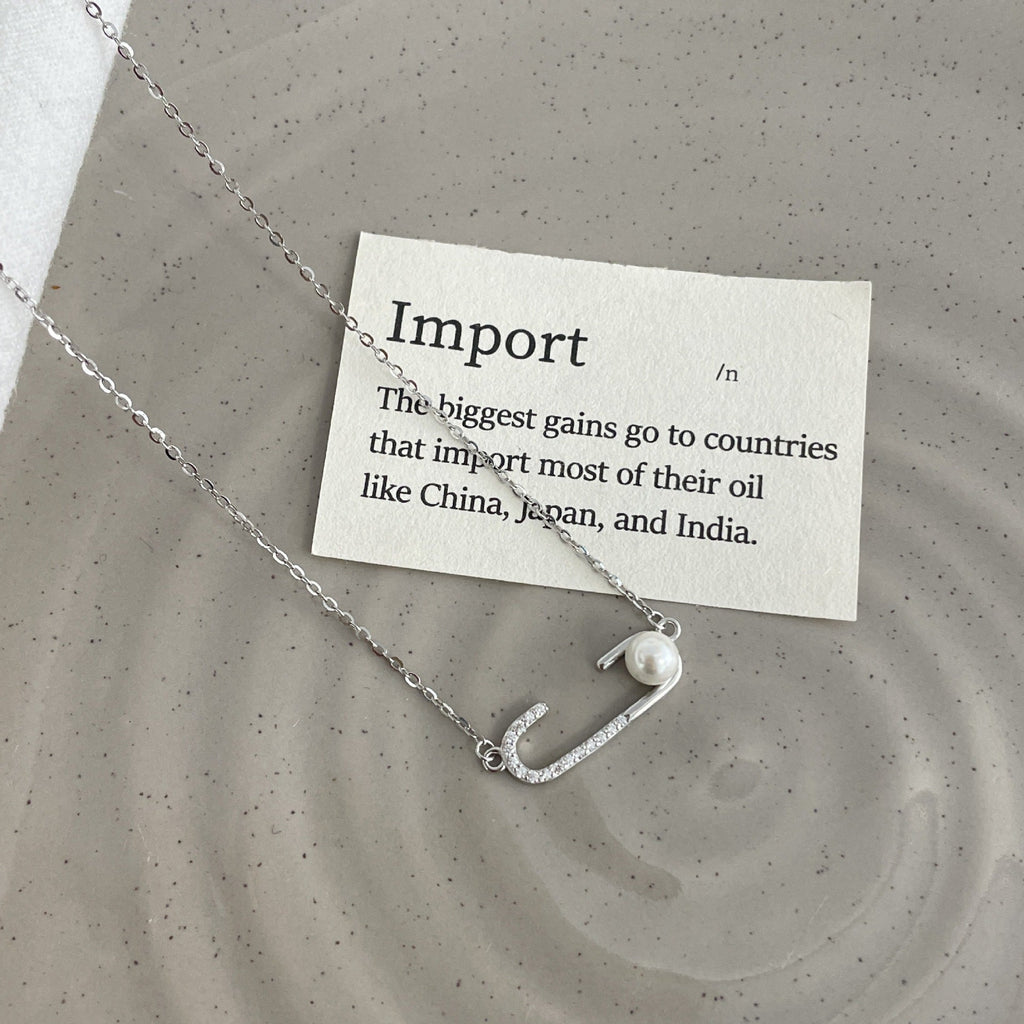 S925 sterling silver paperclip pendant necklace - silvery