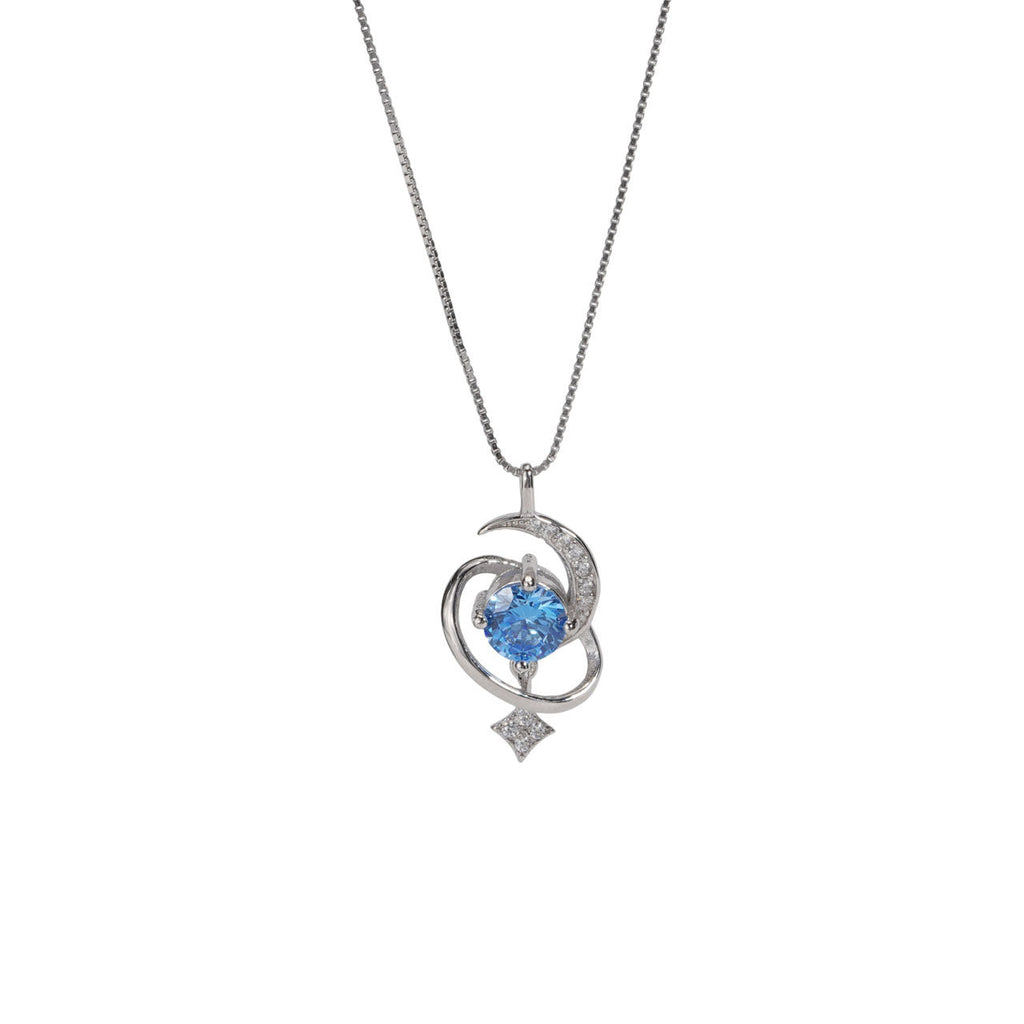 925 sterling silver star and moon pendant necklace - silvery