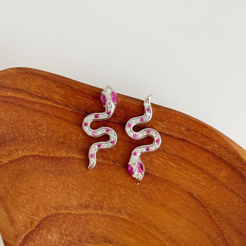 925 sterling silver snake shaped earrings - silvery