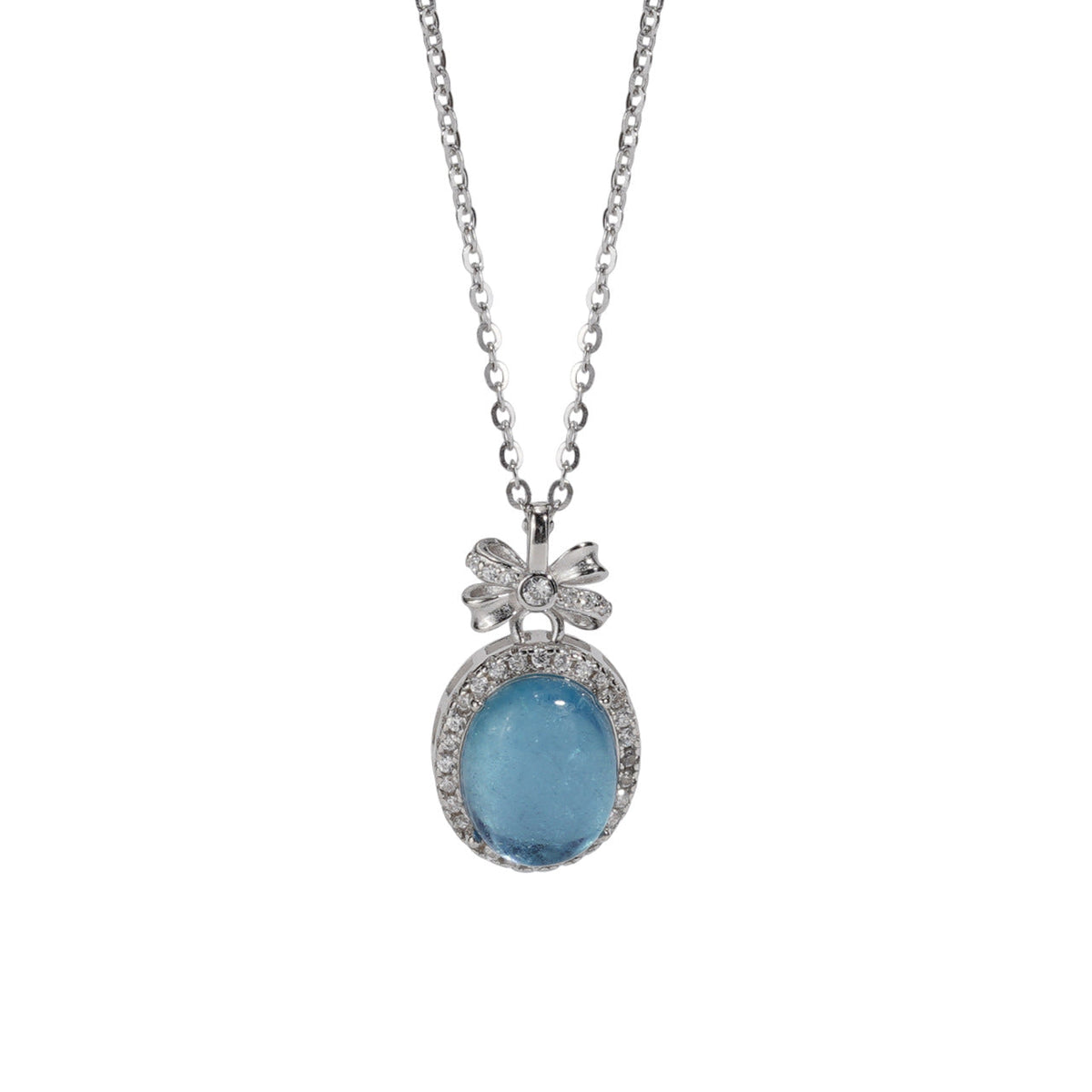 S925 Pure Silver Sea Blue Treasure Necklace - Silvery