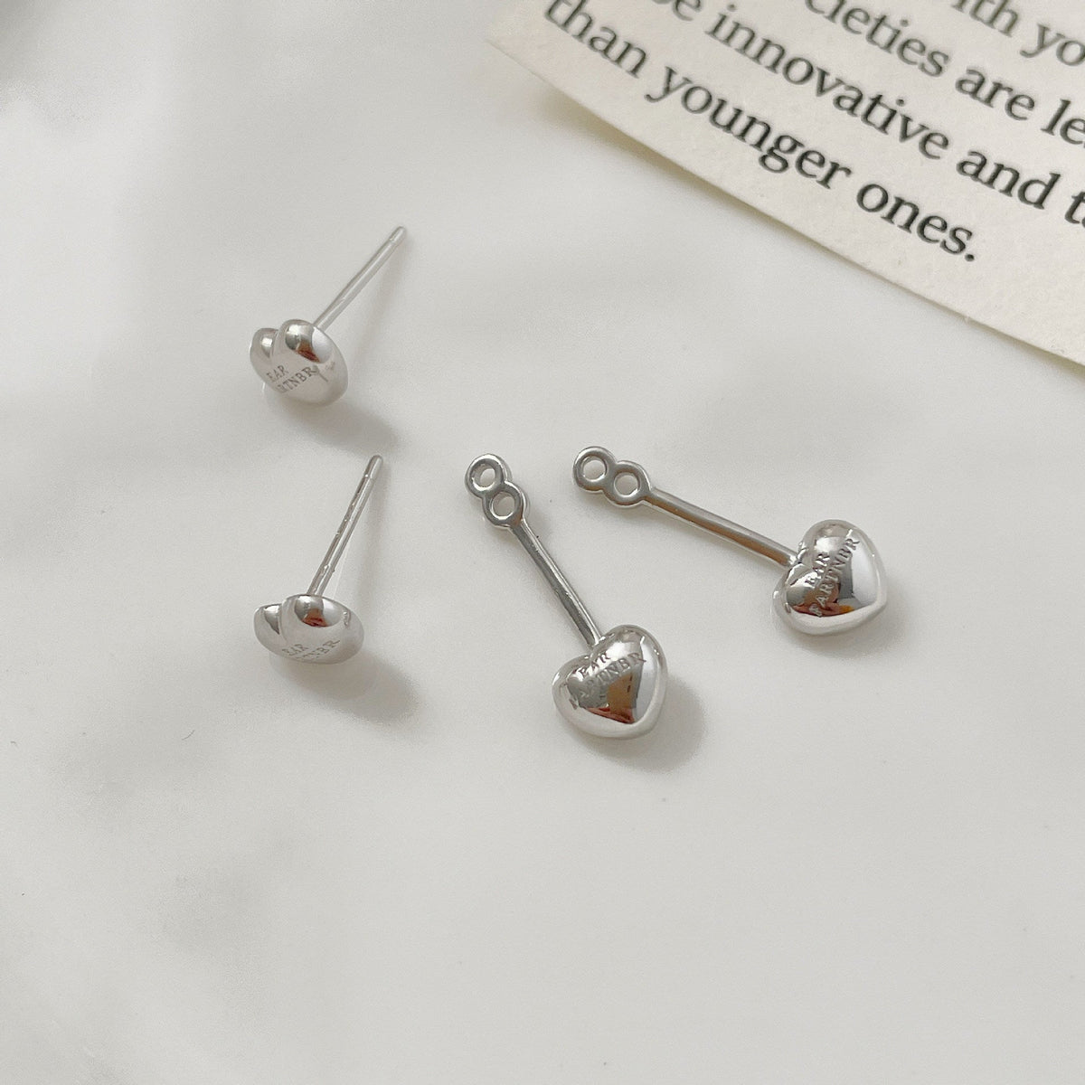 925 sterling silver heart-shaped earrings - silvery