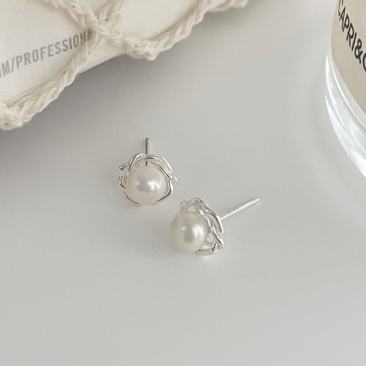 S925 pure silver freshwater pearl earrings
