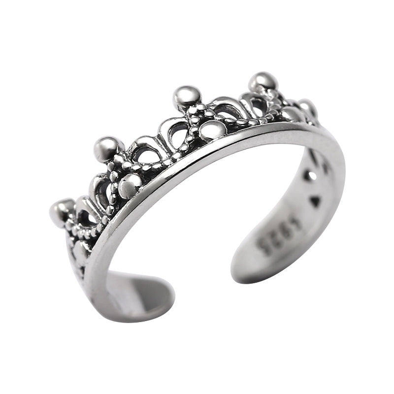 925 sterling silver crown shaped ring - silvery