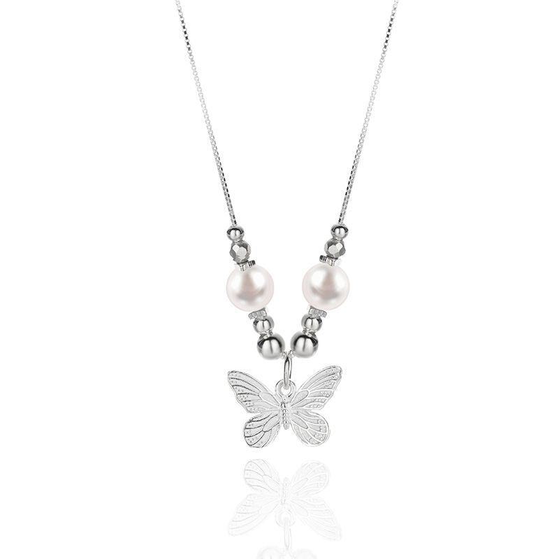 925 sterling silver butterfly pendant necklace - silvery