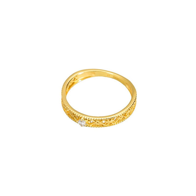S925 Pure Silver Hollow Pattern Ring - Golden