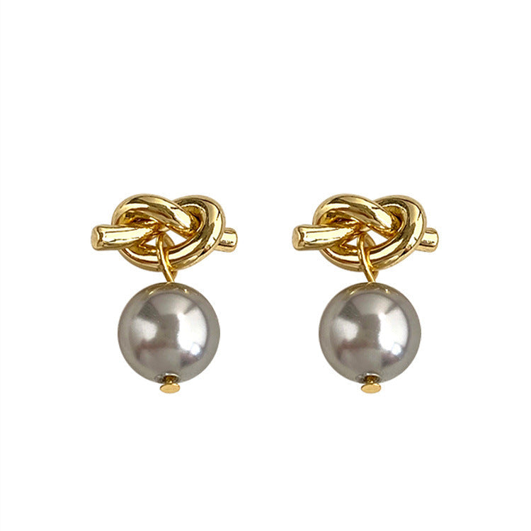 925 sterling silver gray imitation pearl earrings - golden