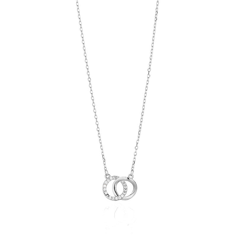 S925 sterling silver irregular double ring necklace