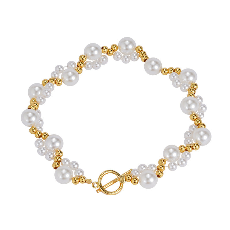 925 sterling silver imitation pearl OT buckle bracelet