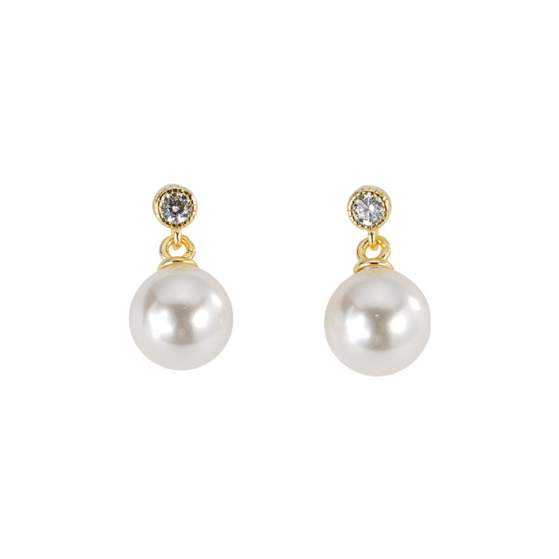 S925 sterling silver imitation pearl earrings - golden