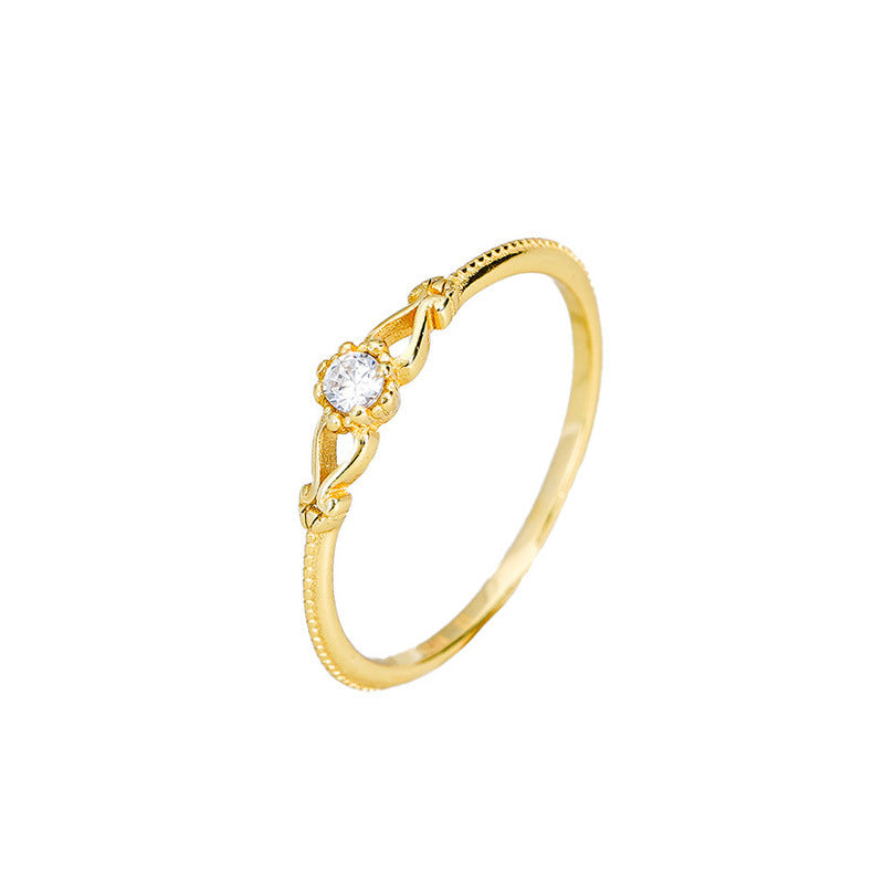 925 sterling silver inlaid sparkling zirconium ring - golden