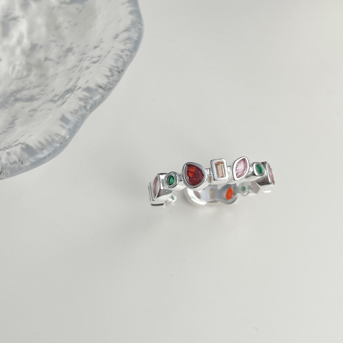 925 sterling silver irregular colored zircon ring
