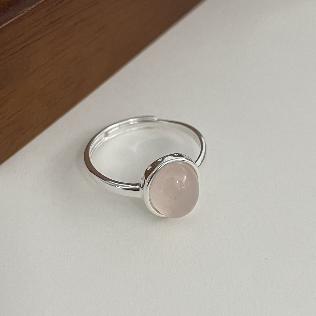 S925 sterling silver oval pink chalcedony ring - silvery