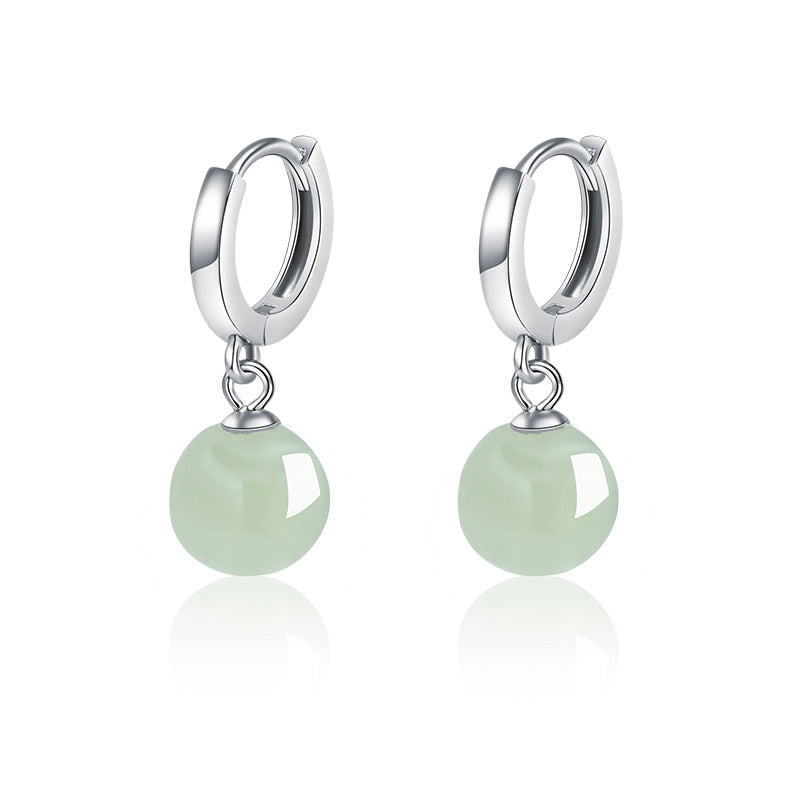 S925 Sterling Silver Hotan Jade Pendant Earrings - Silvery