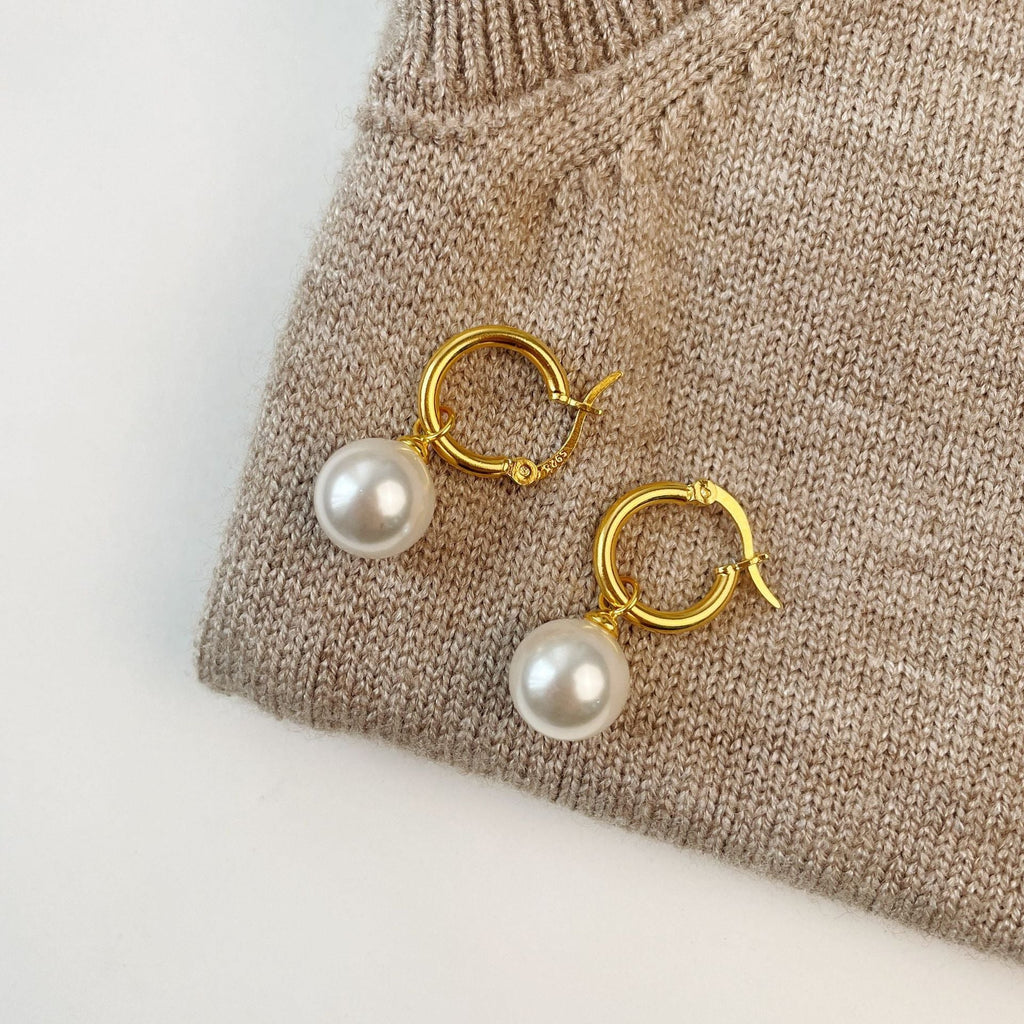 925 sterling silver pearl pendant earring - golden
