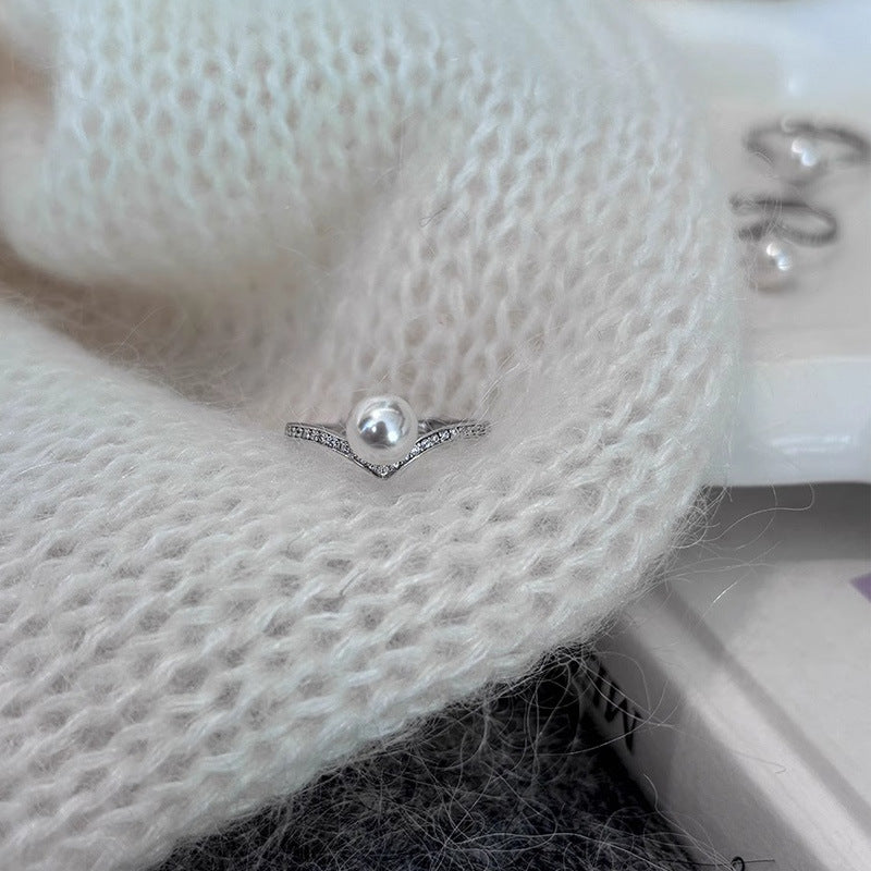 925 sterling silver pearl ring - silvery