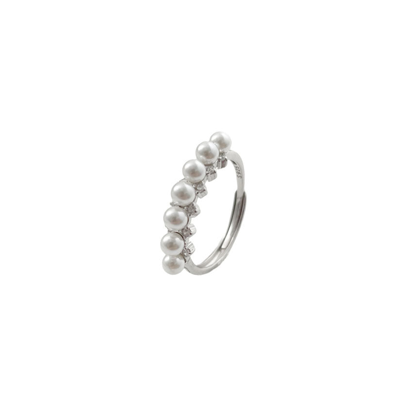 S925 sterling silver sparkling zirconium imitation pearl ring - silvery