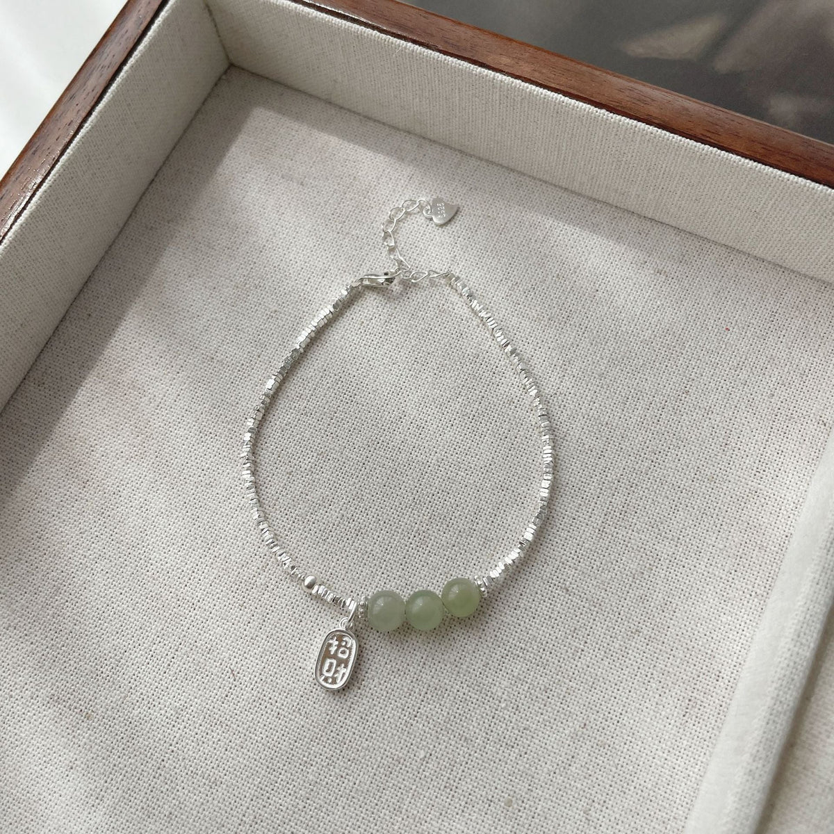 925 Sterling Silver Hotan Jade Bracelet - Silvery