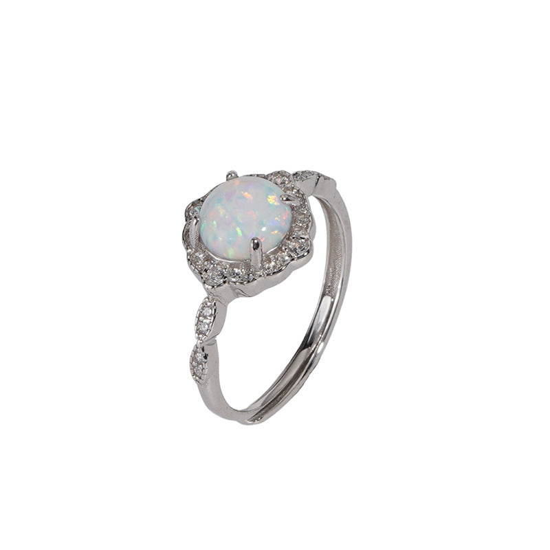 S925 sterling silver sparkling zirconium opal ring - silvery