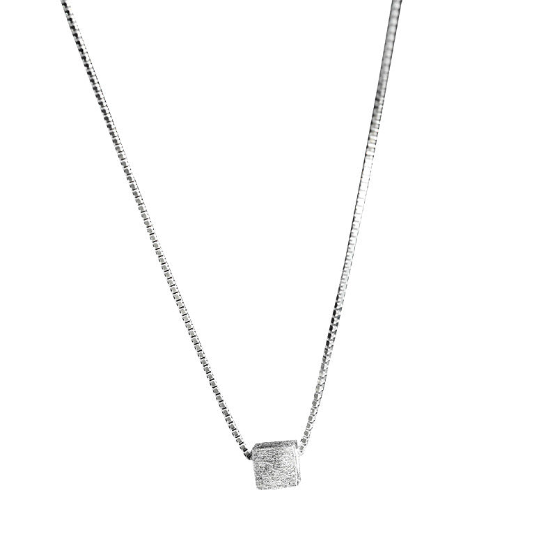 925 sterling silver square pendant necklace - silvery