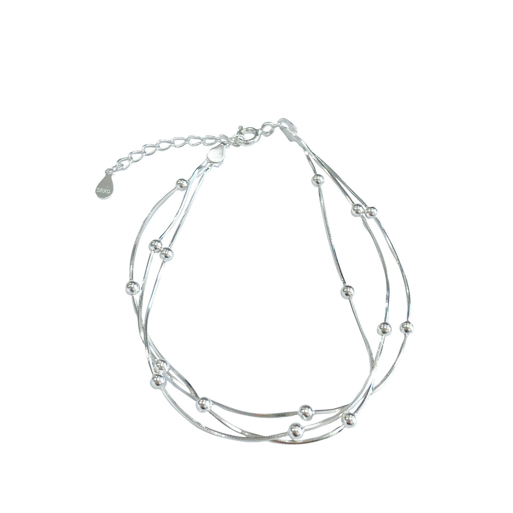 925 sterling silver three-layer snake bone chain bracelet - silvery