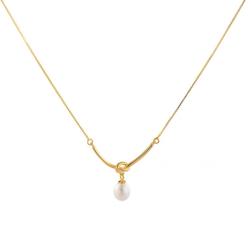 S925 pure silver single freshwater pearl knot necklace