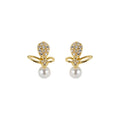 S925 sterling silver pearl earrings - golden
