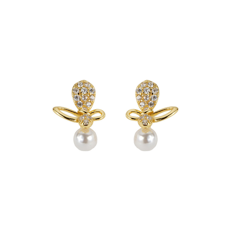 S925 sterling silver pearl earrings - golden