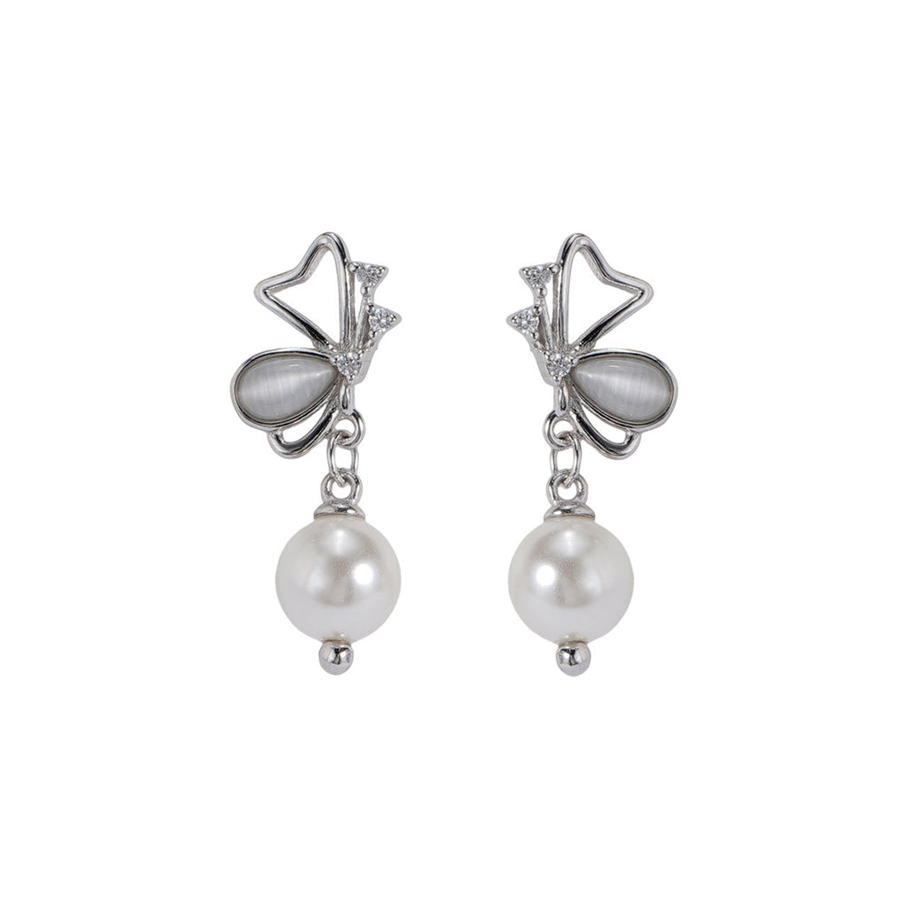 S925 pure silver cute butterfly imitation pearl earrings