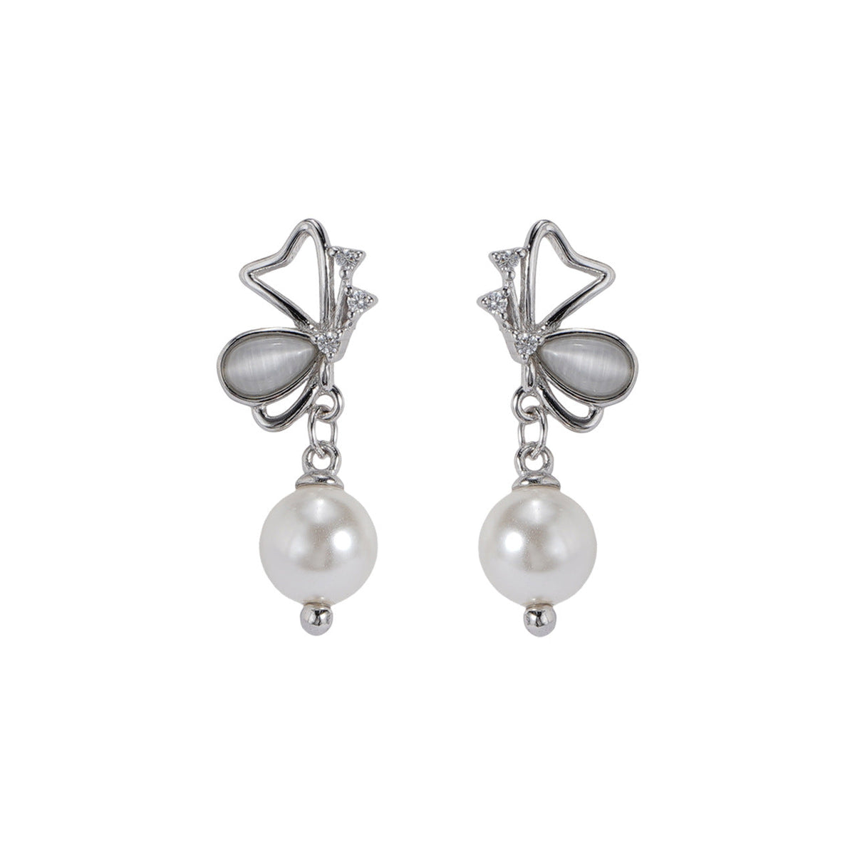 S925 pure silver cute butterfly imitation pearl earrings