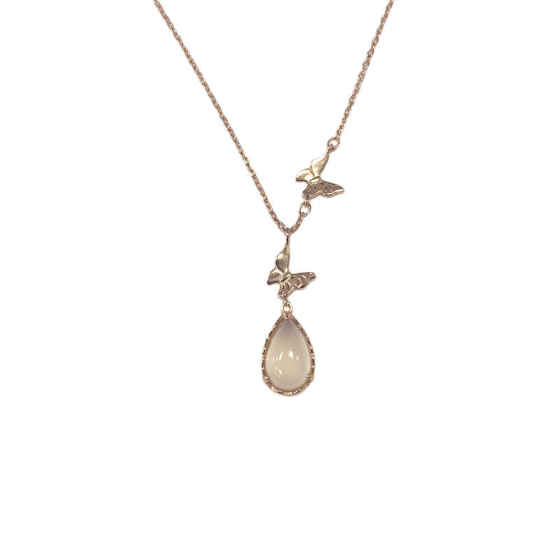 S925 pure silver powder chalcedony necklace