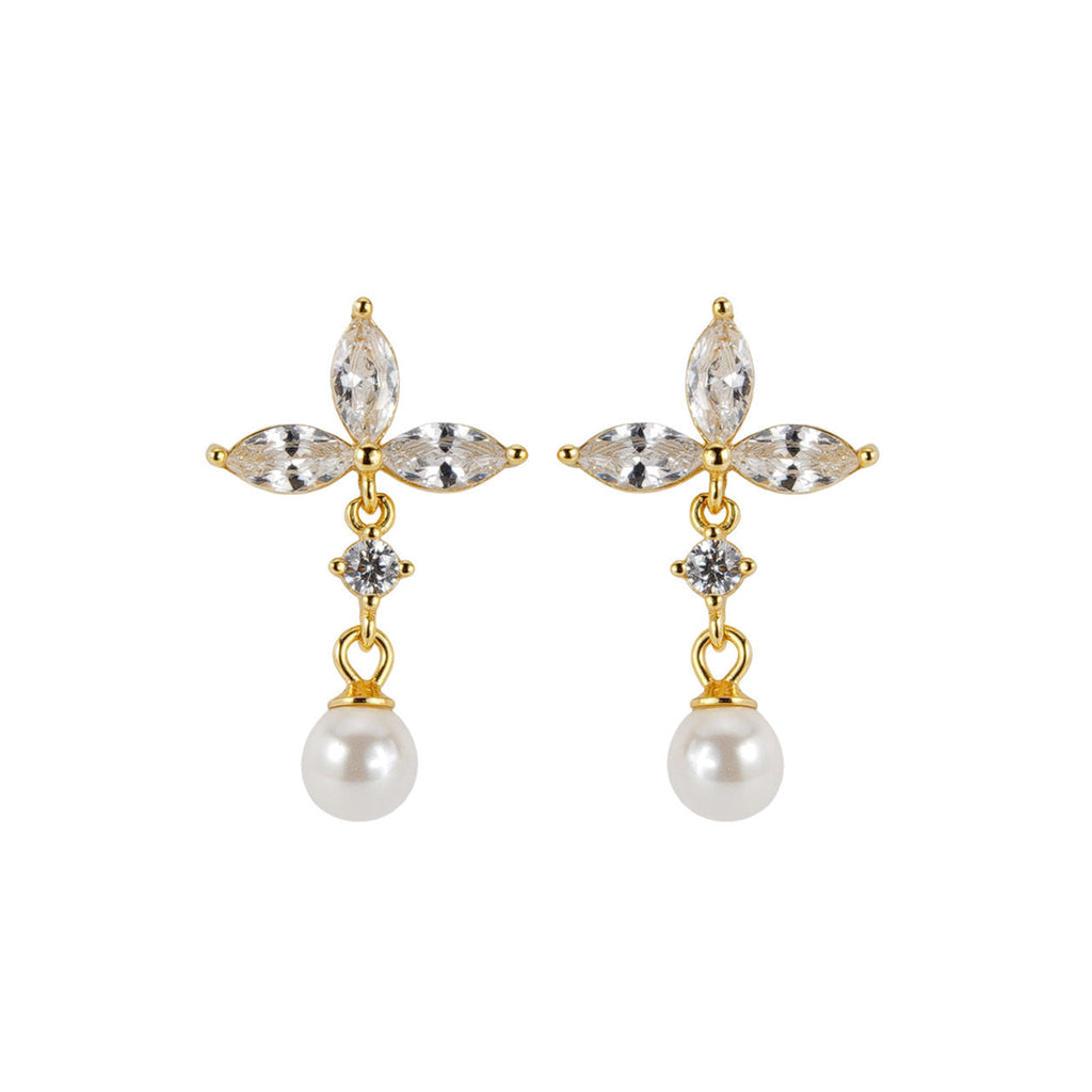 S925 pure silver imitation pearl pendant earrings